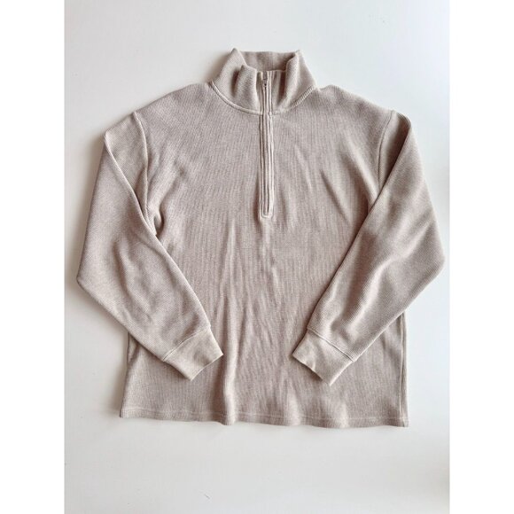 Aritzia WILFRED FREE Loft Taupe Cotton Waffle Knit Oversized 1/4 Zip Top, Size M - Picture 5 of 16